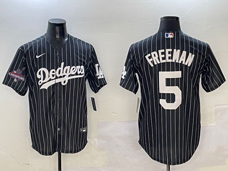 Men Los Angeles Dodgers 5 Freeman Black Stripe Jointly Name 2025 Nike MLB Jersey style 3